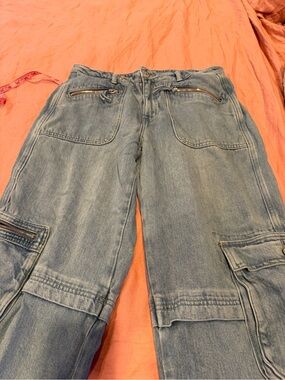 Women’s Blue Denim Cargo Jeans with Zipper Pockets